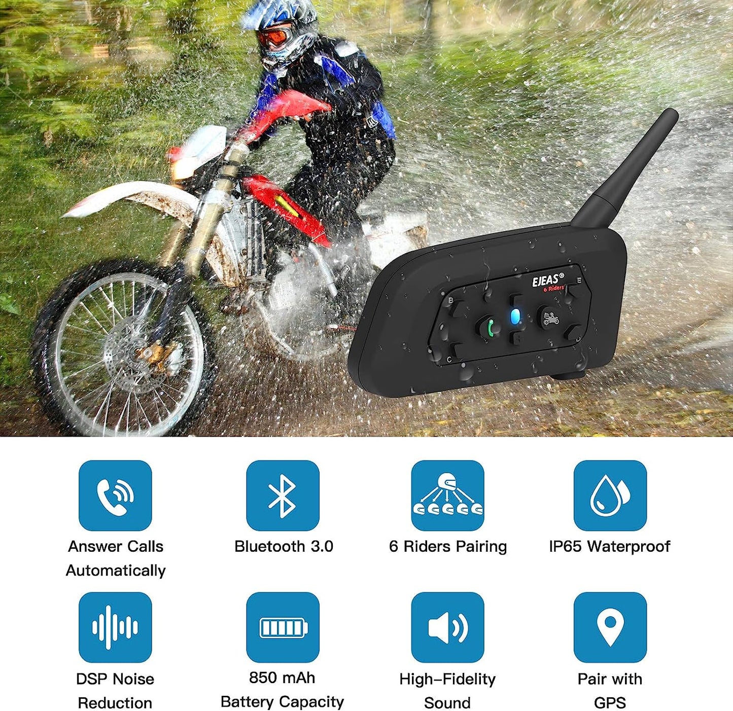 2 x Moto Intercomunicadores - EJEAS V6 Pro (1200m)